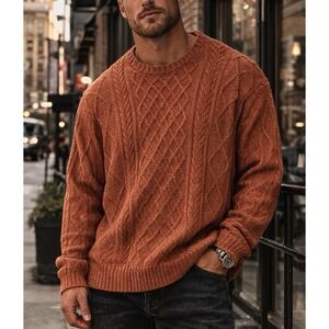 Alesbury Mens Gingerbread Cable Knit Sweater XL Cotton Blend Oversized